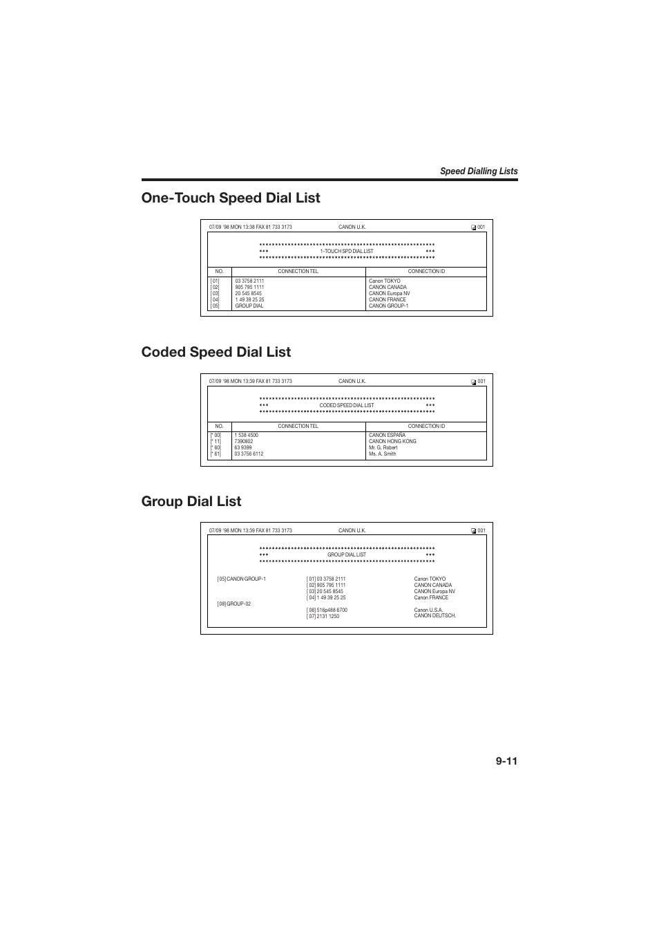 Speed dialling lists | Canon L250 User Manual | Page 195 / 282