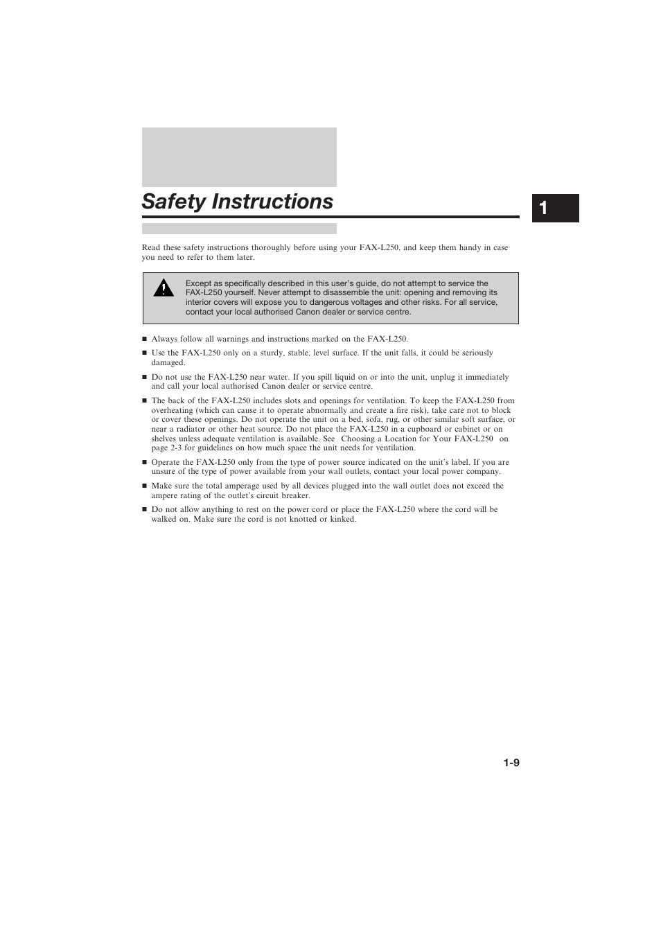 Safety instructions | Canon L250 User Manual | Page 23 / 282