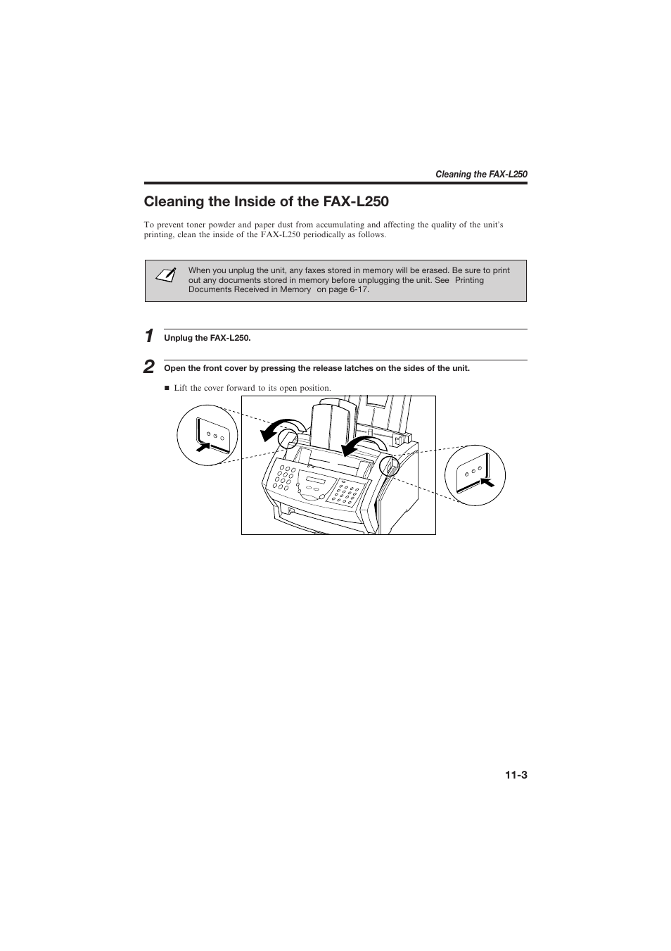 Cleaning the inside of the fax-l250 | Canon L250 User Manual | Page 233 / 282