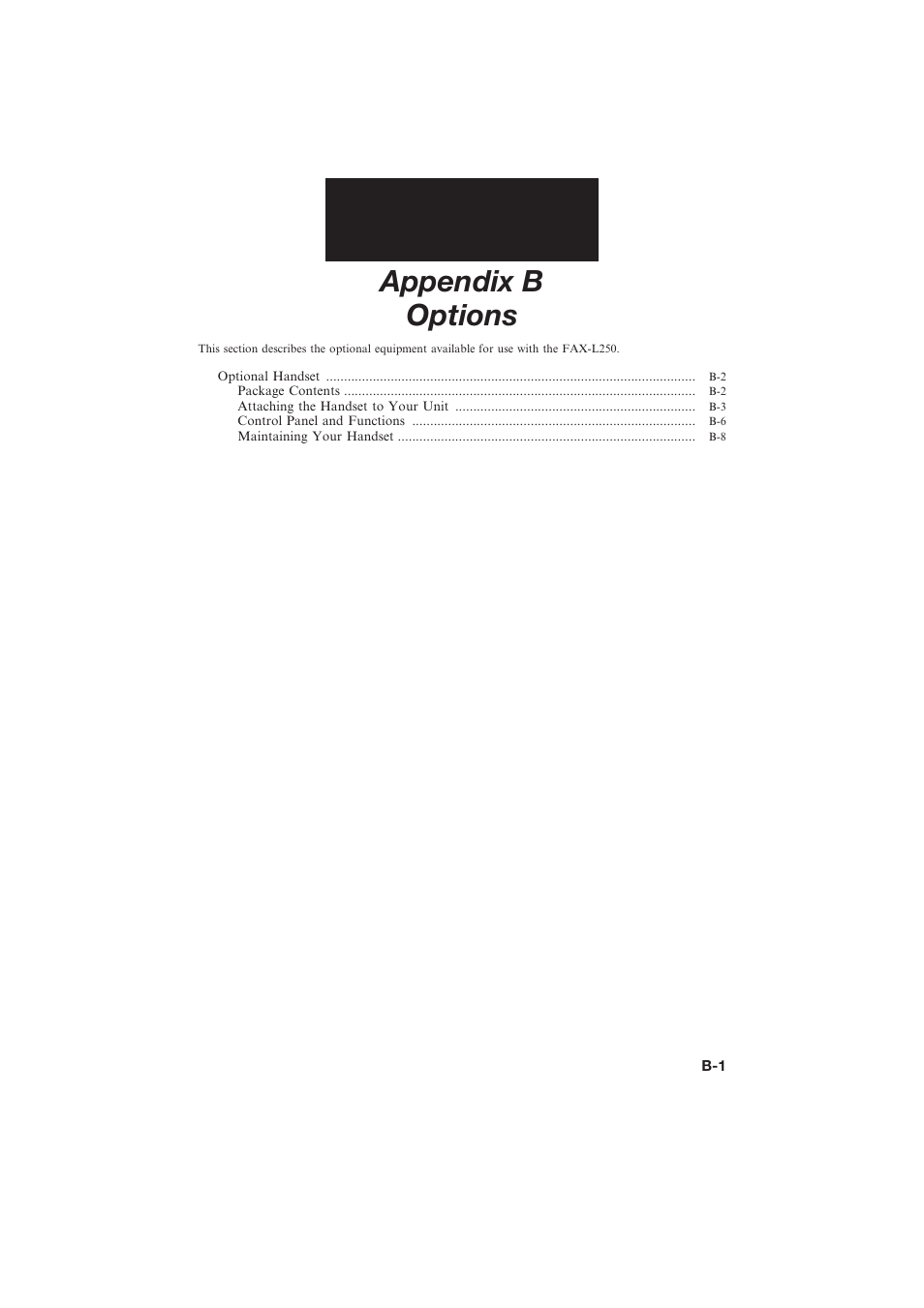 Appendix b options | Canon L250 User Manual | Page 265 / 282