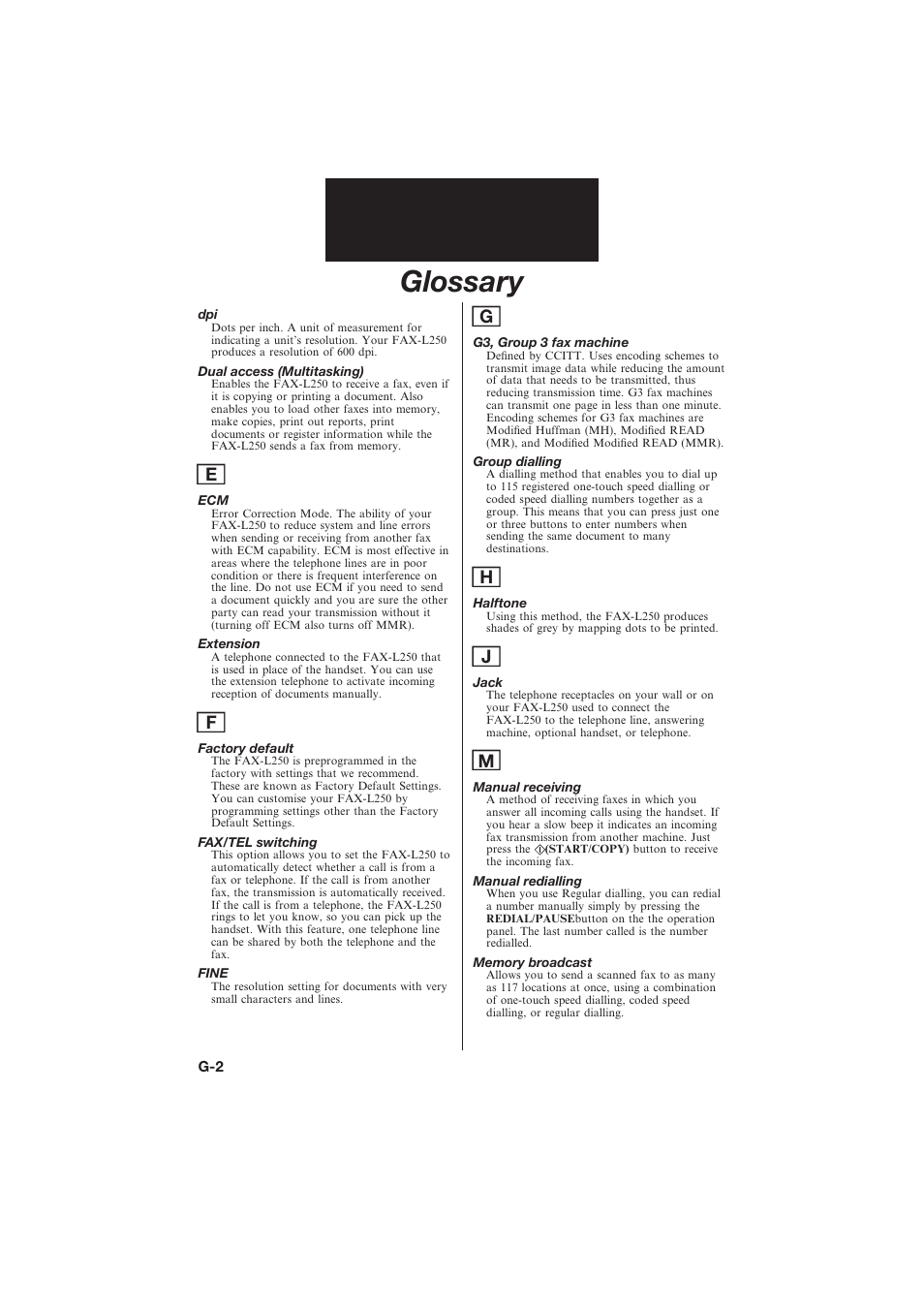 Glossary | Canon L250 User Manual | Page 274 / 282