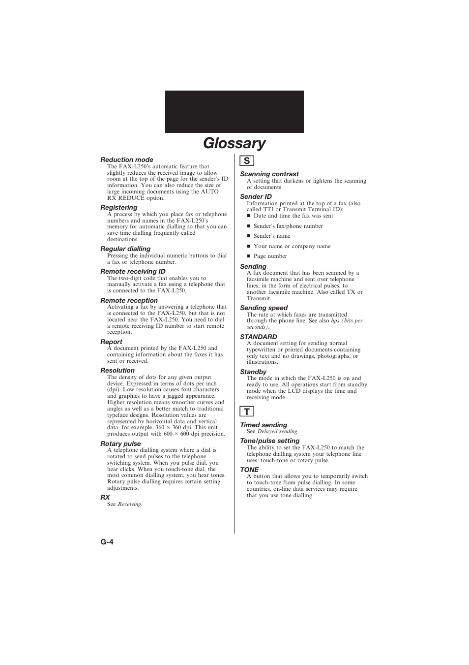 Glossary | Canon L250 User Manual | Page 276 / 282