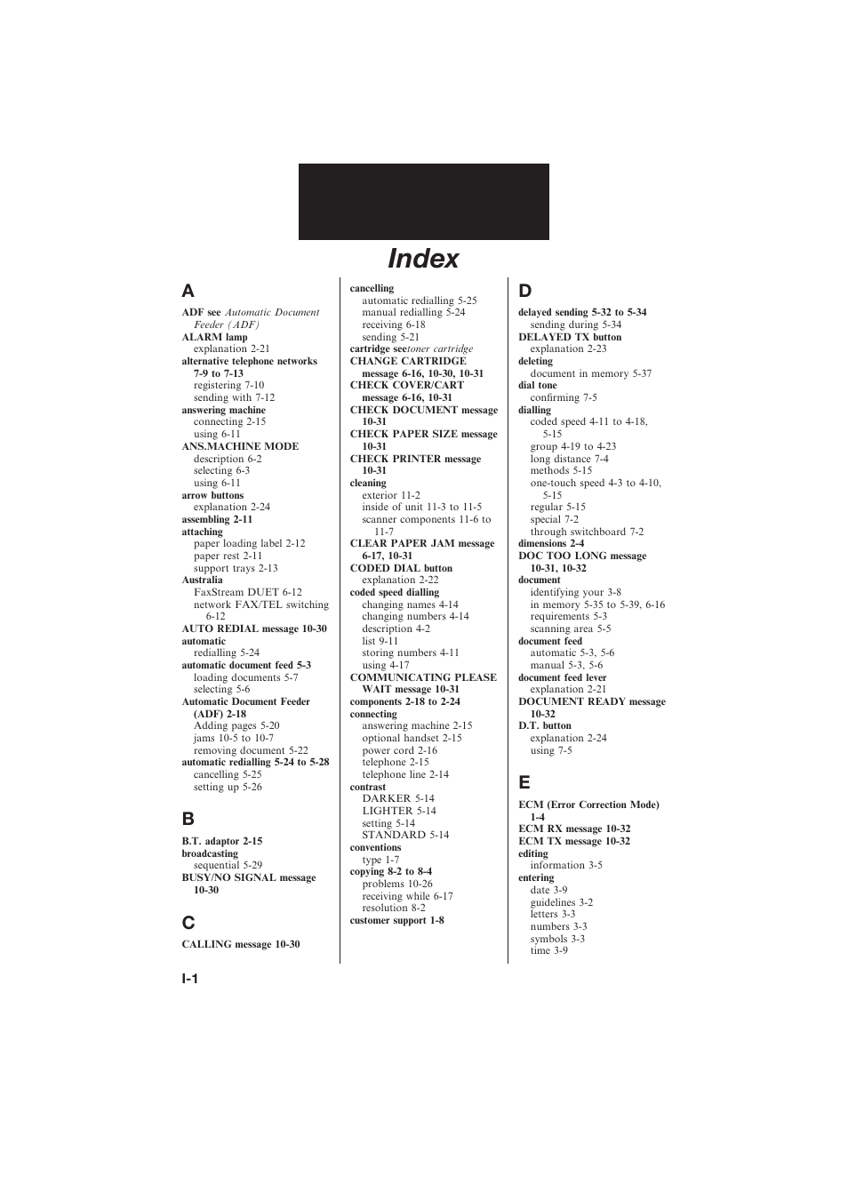 Index | Canon L250 User Manual | Page 278 / 282