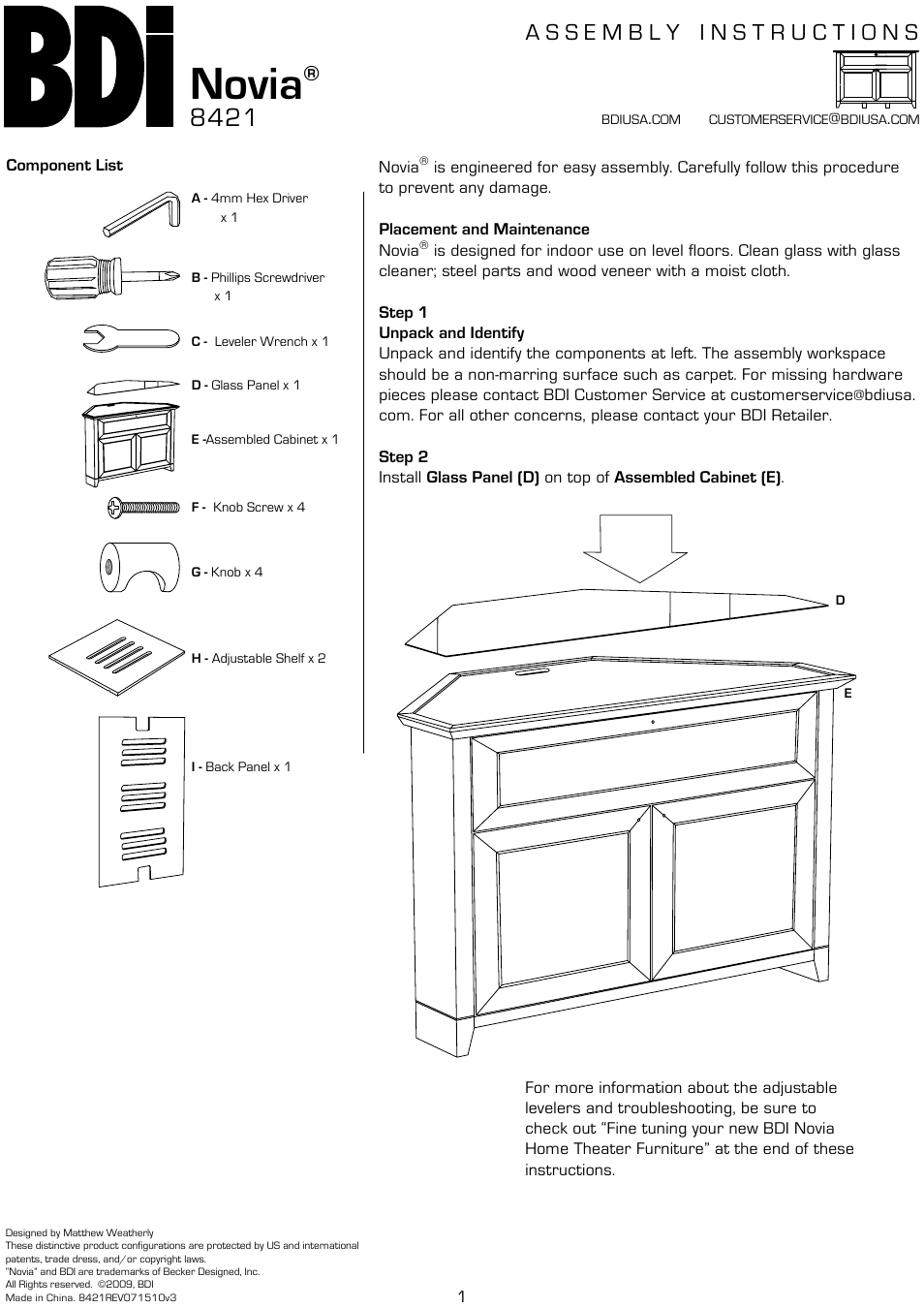 BDI 8421 NOVIA User Manual | 6 pages