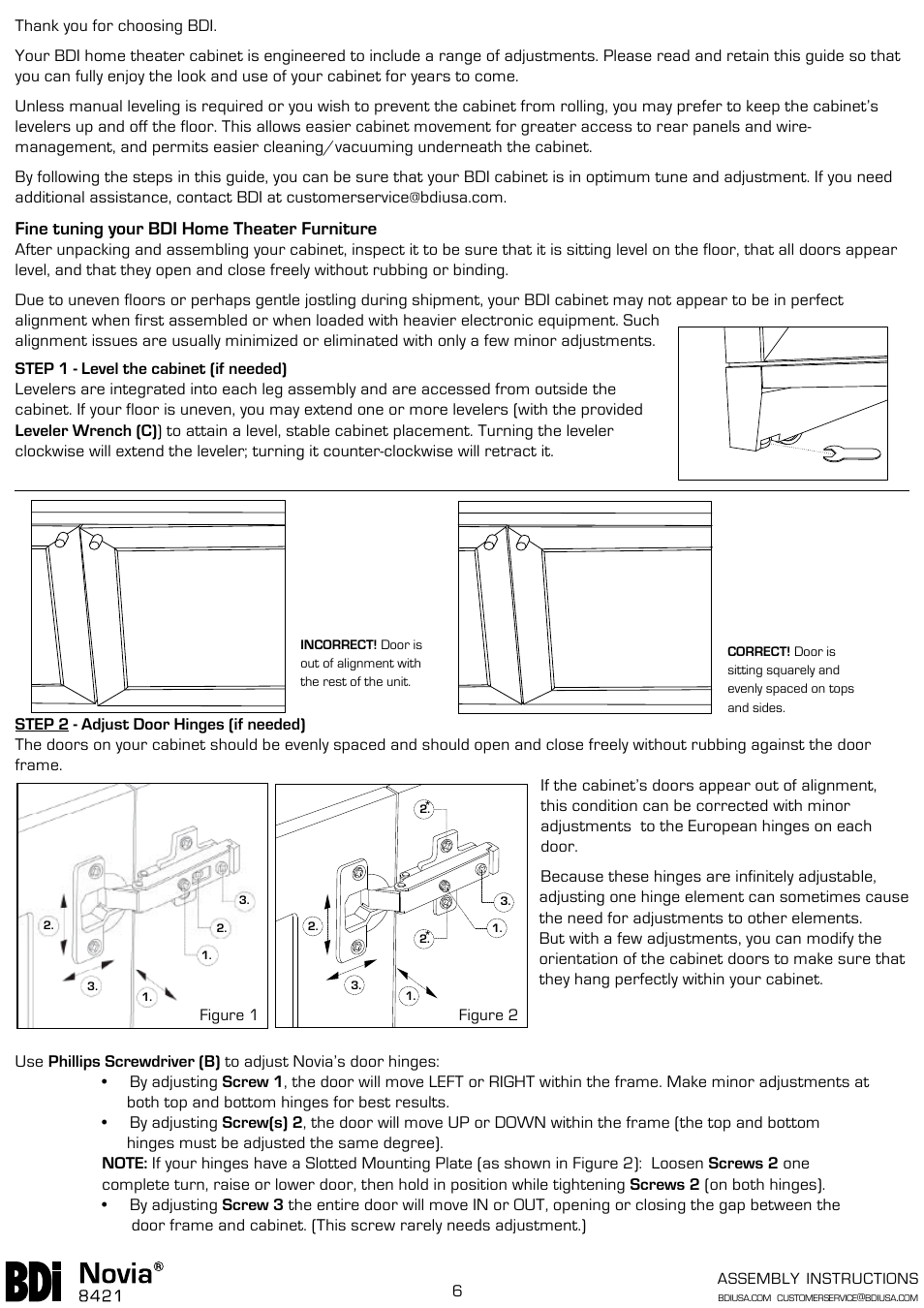 Fine tuning your bdi home theater furniture | BDI 8421 NOVIA User Manual | Page 6 / 6