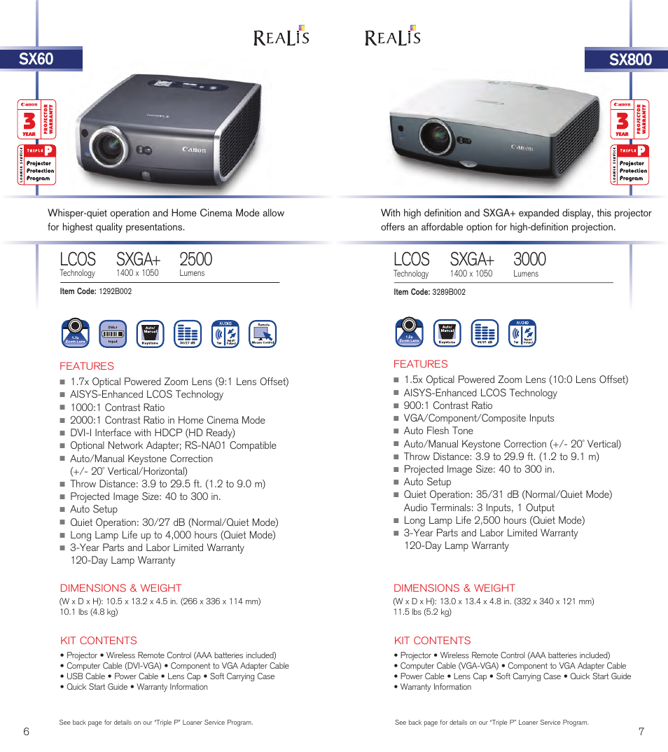 Sxga, Lcos | Canon REALIS LV-8310 User Manual | Page 6 / 13