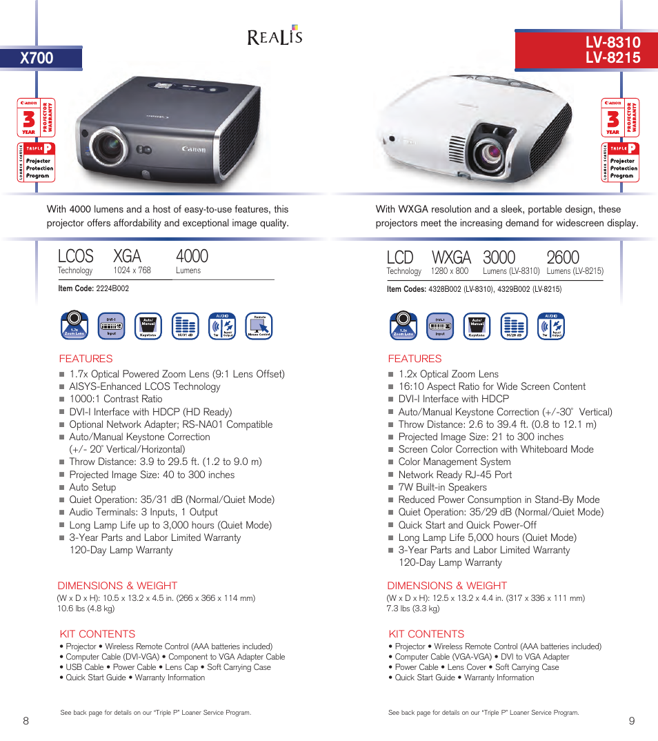 Lcos, Wxga | Canon REALIS LV-8310 User Manual | Page 7 / 13