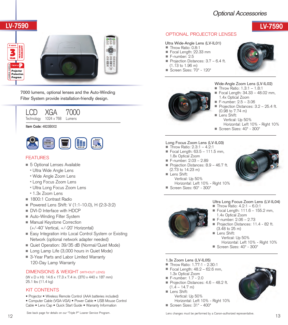 Optional accessories | Canon REALIS LV-8310 User Manual | Page 9 / 13