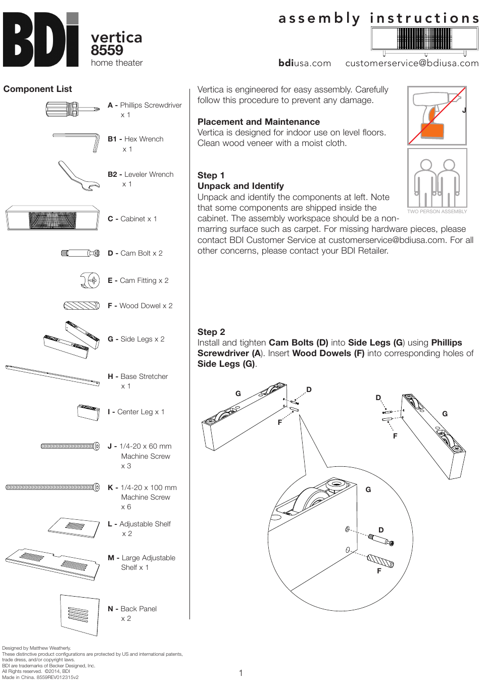 BDI 8559 VERTICA User Manual | 4 pages