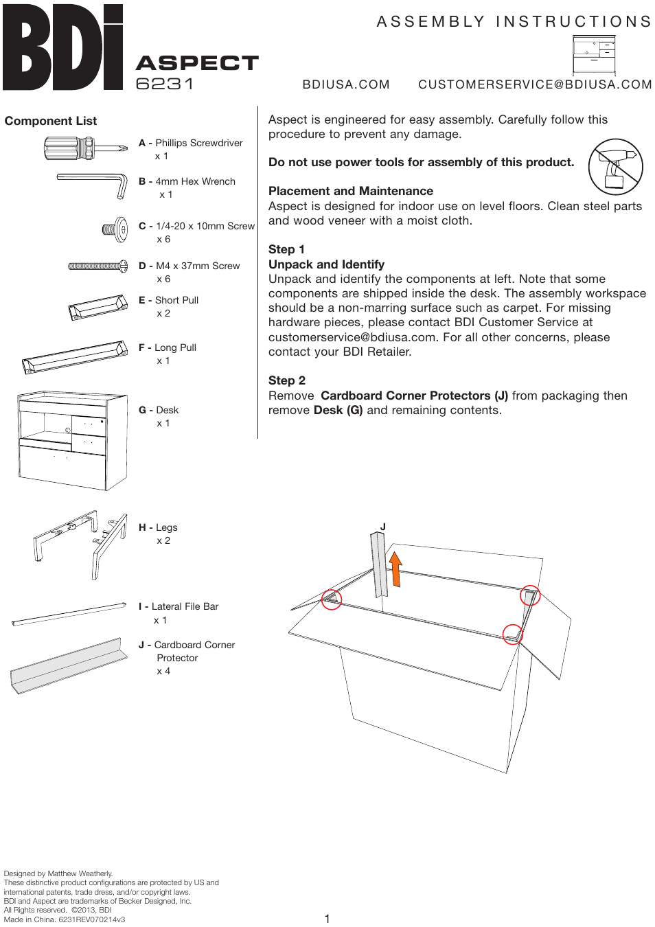 BDI 6231 ASPECT User Manual | 4 pages