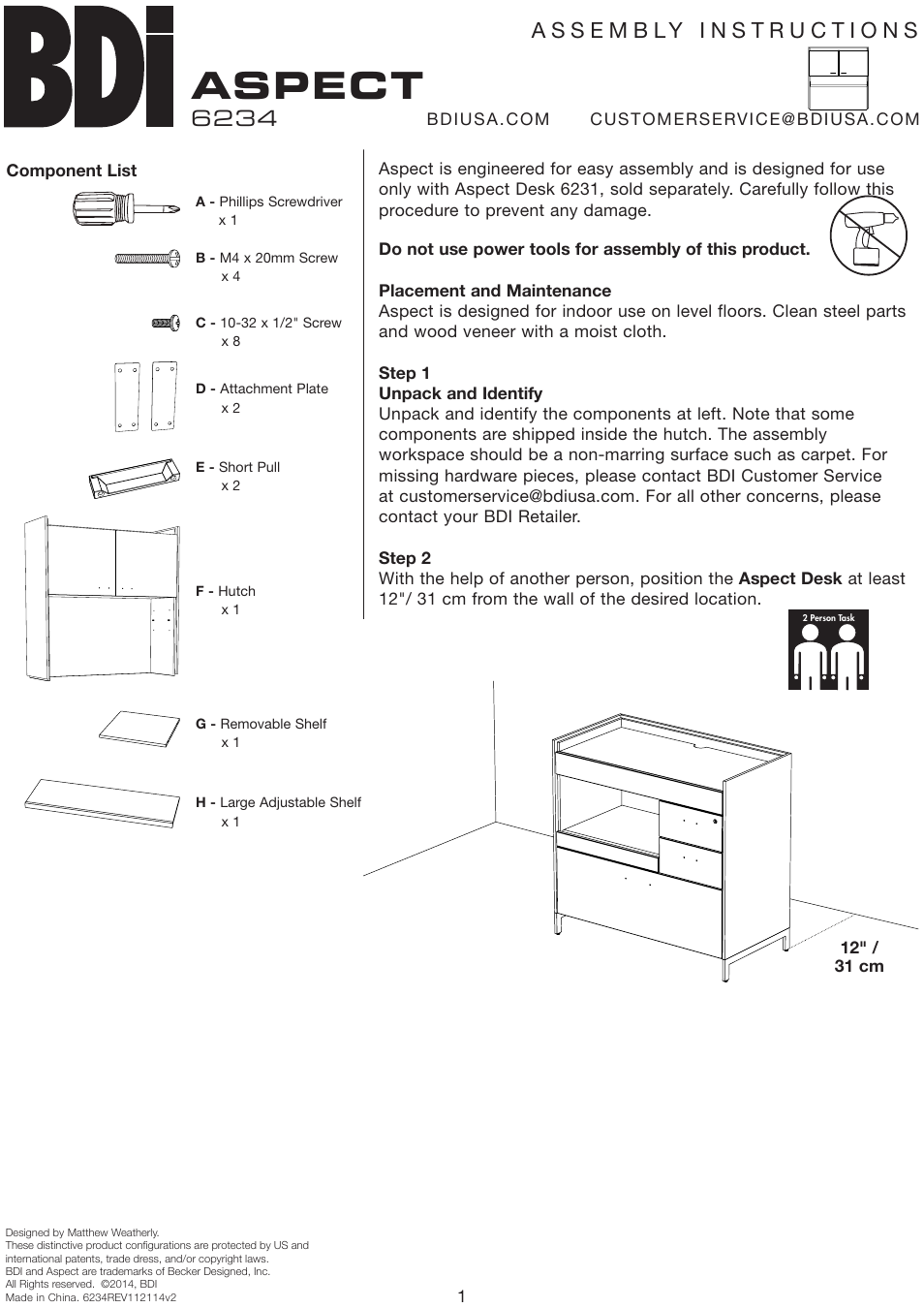 BDI 6234 ASPECT User Manual | 4 pages