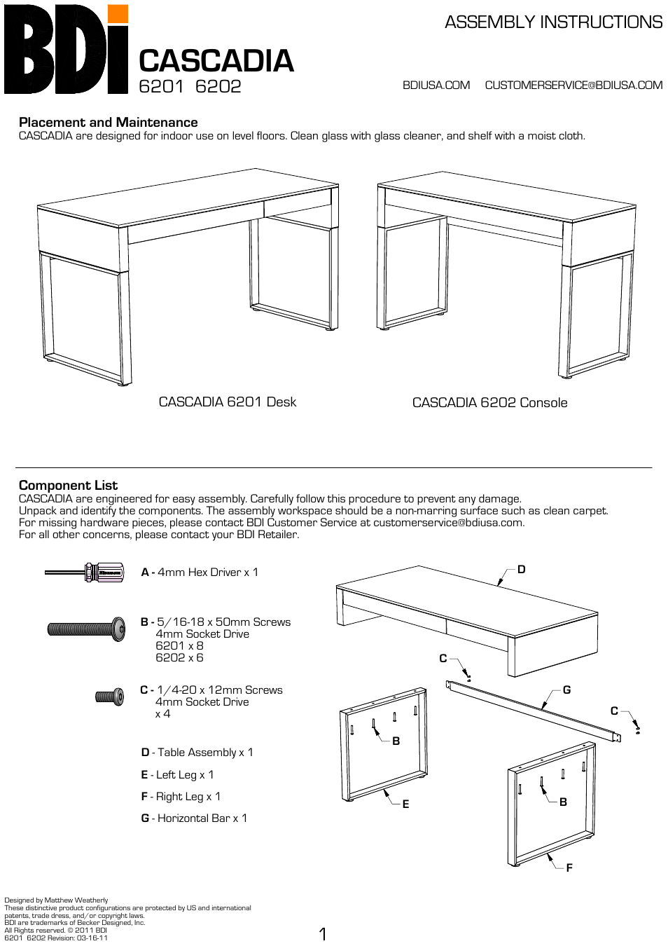 BDI 6201 CASCADIA User Manual | 4 pages