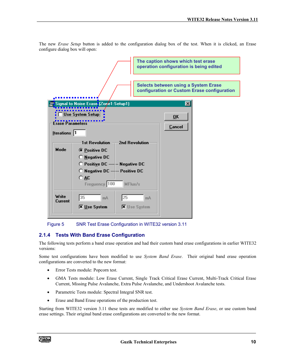 Tests with band erase configuration | Canon WITE32 User Manual | Page 10 / 29