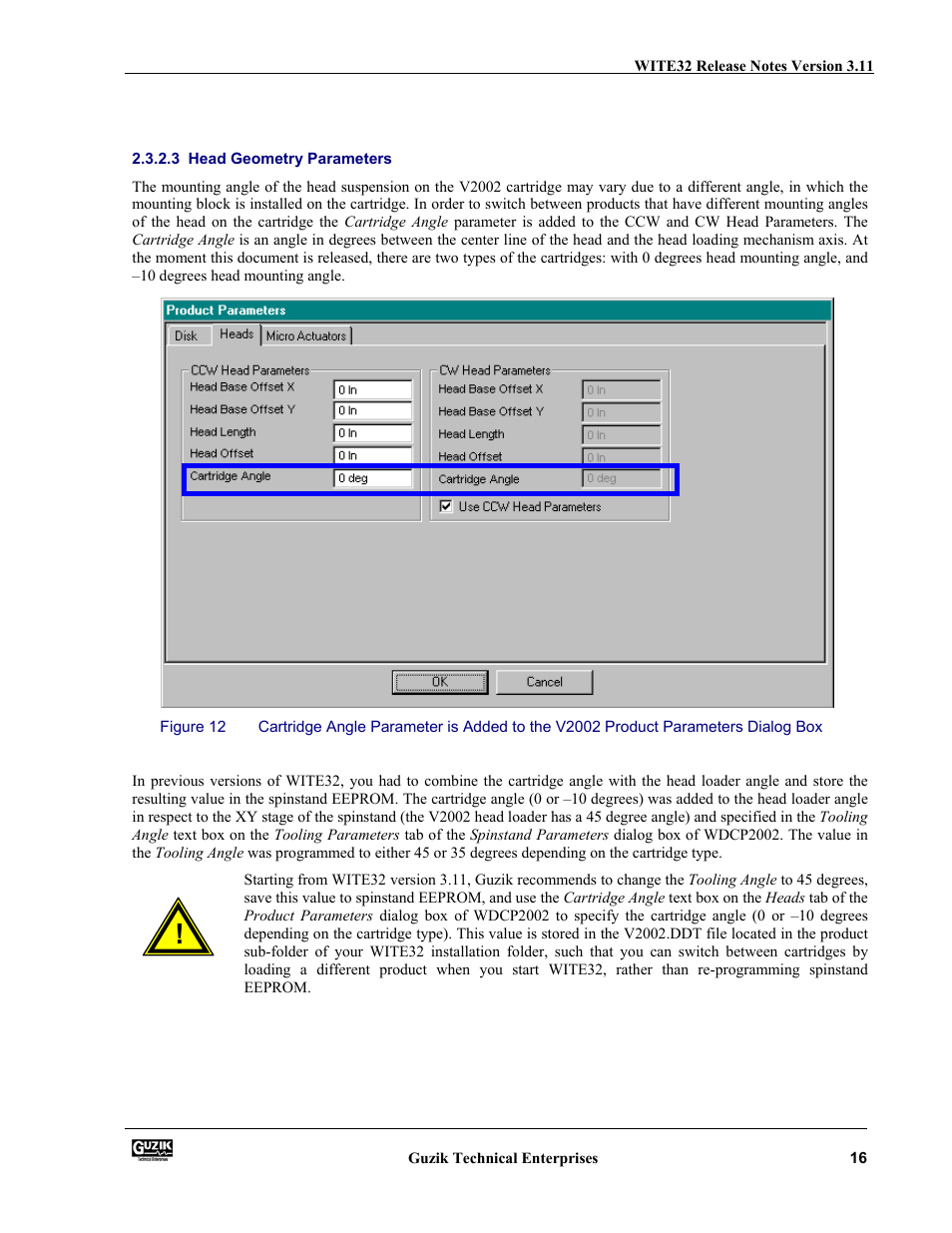 Head geometry parameters | Canon WITE32 User Manual | Page 16 / 29