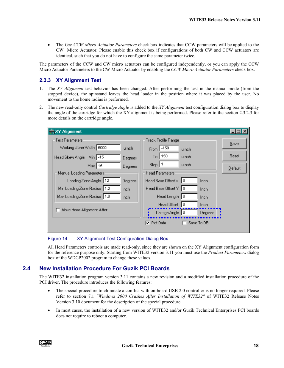 Xy alignment test, New installation procedure for guzik pci boards | Canon WITE32 User Manual | Page 18 / 29