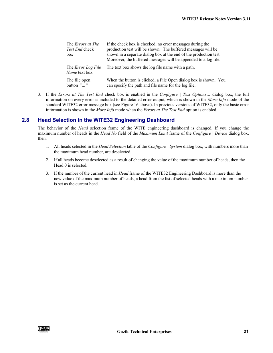 Head selection in the wite32 engineering dashboard | Canon WITE32 User Manual | Page 21 / 29