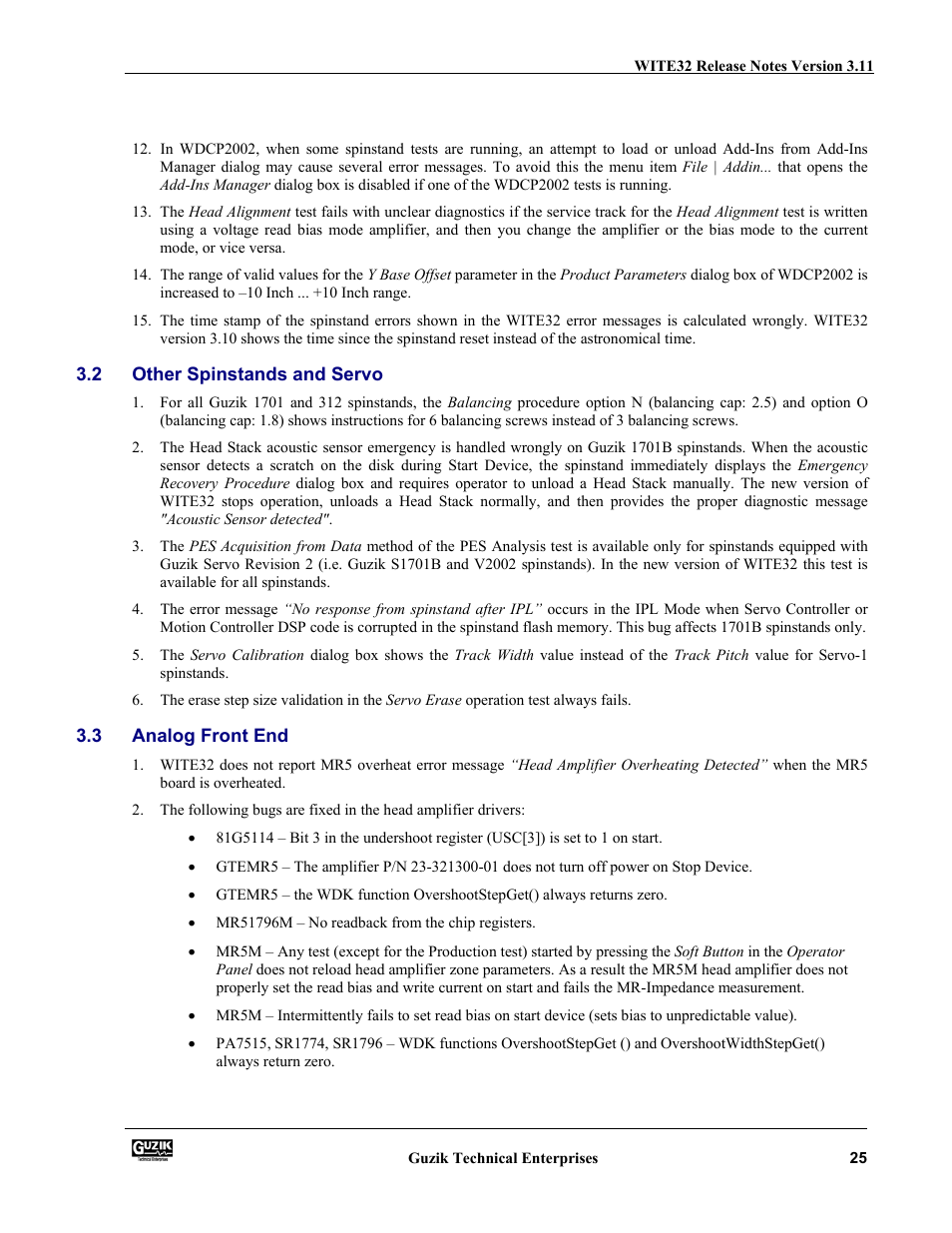 Other spinstands and servo, Analog front end | Canon WITE32 User Manual | Page 25 / 29