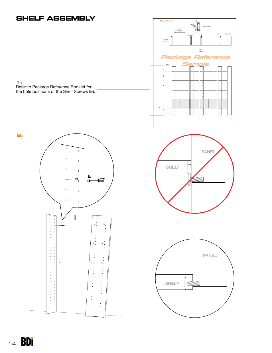 Package reference sample, Shelf assembly, Shelf panel panel shelf e | BDI Semblance modular system User Manual | Page 14 / 24