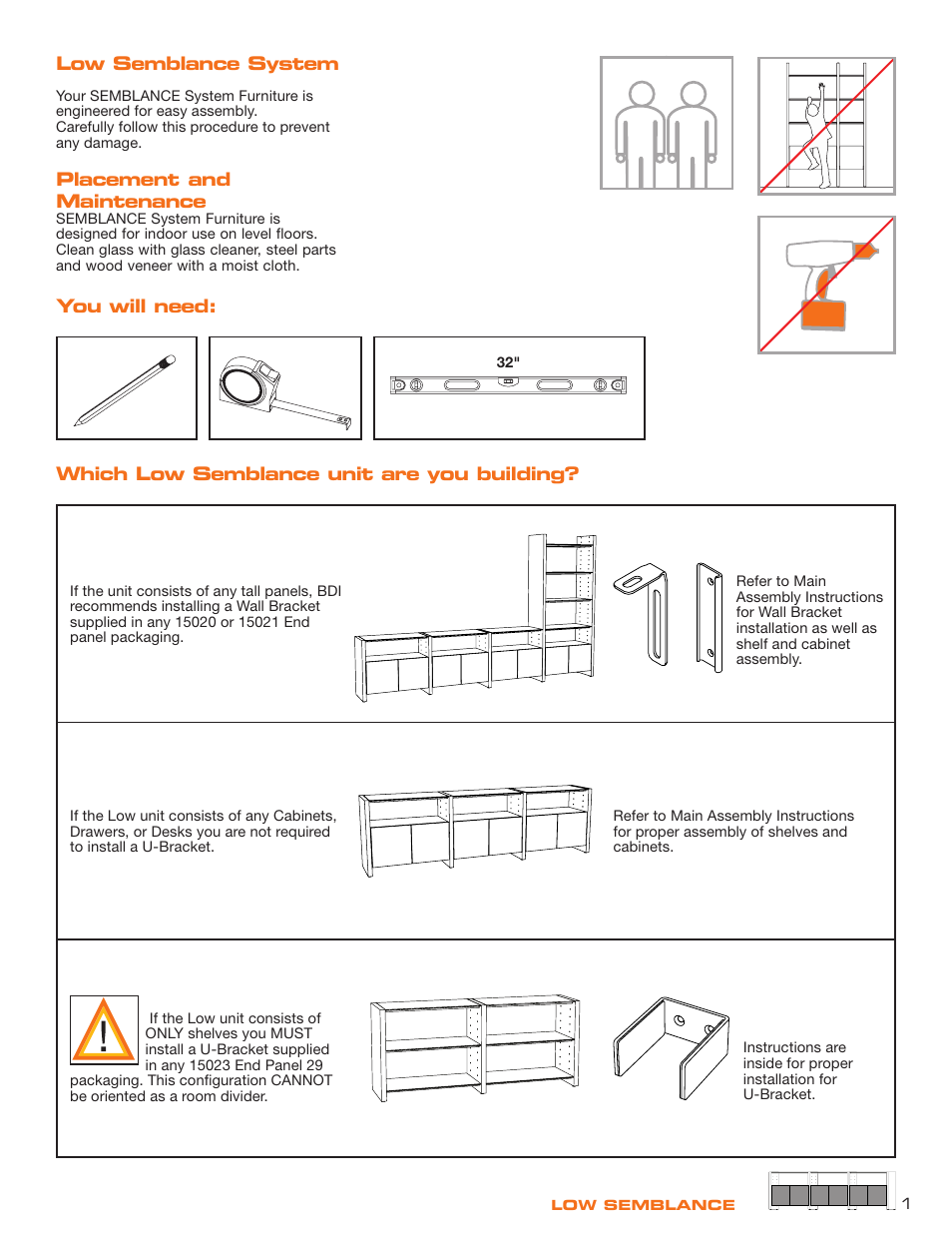 Low semblance system, Placement and maintenance | BDI Semblance modular system User Manual | Page 21 / 24