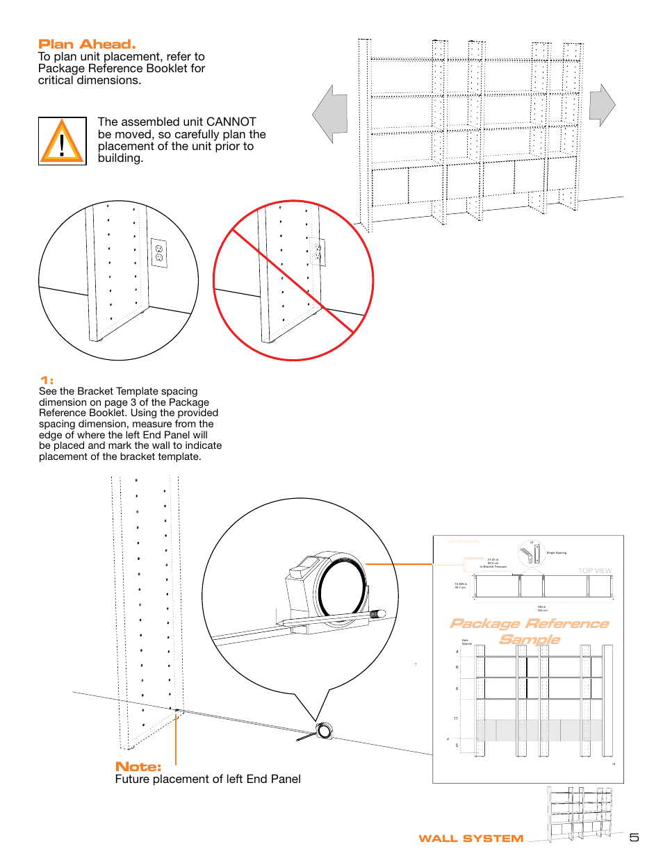 Package reference sample, Plan ahead, Future placement of left end panel | Wall system | BDI Semblance modular system User Manual | Page 5 / 24