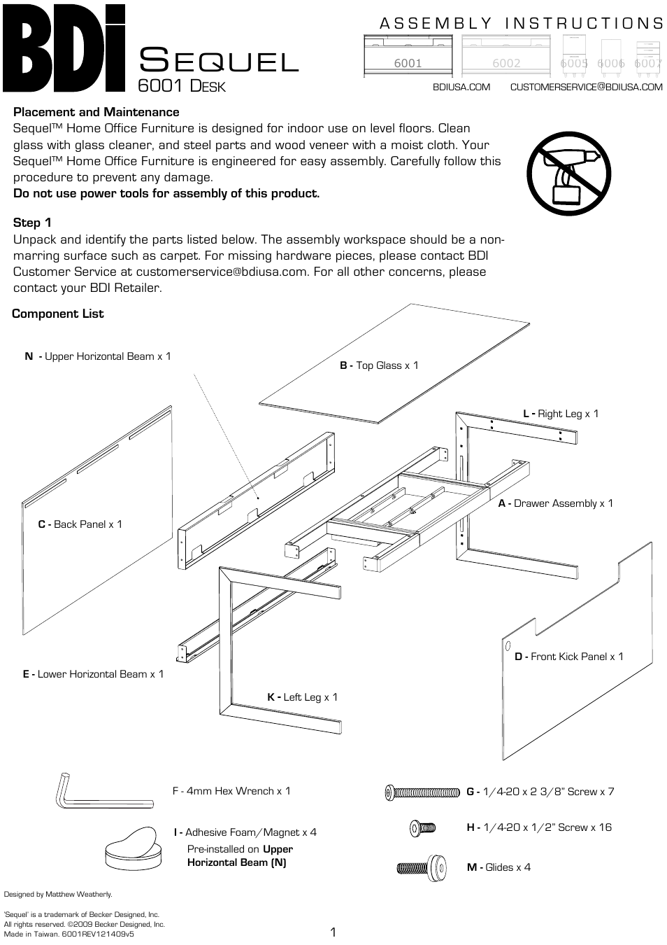 BDI 6001 Sequel User Manual | 8 pages