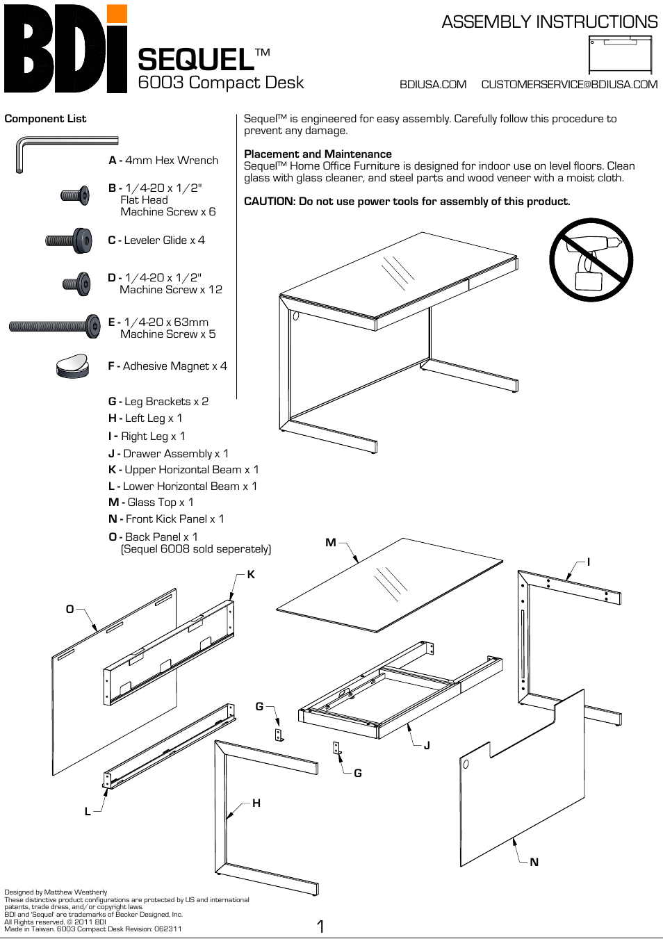 BDI 6003 Sequel User Manual | 6 pages