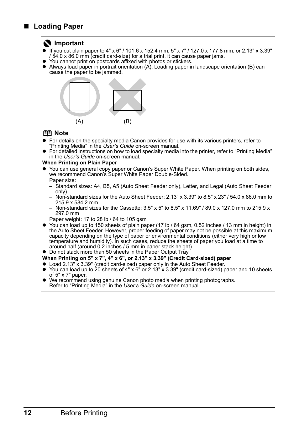 12 before printing  loading paper | Canon Pixma  iP4300 User Manual | Page 16 / 102