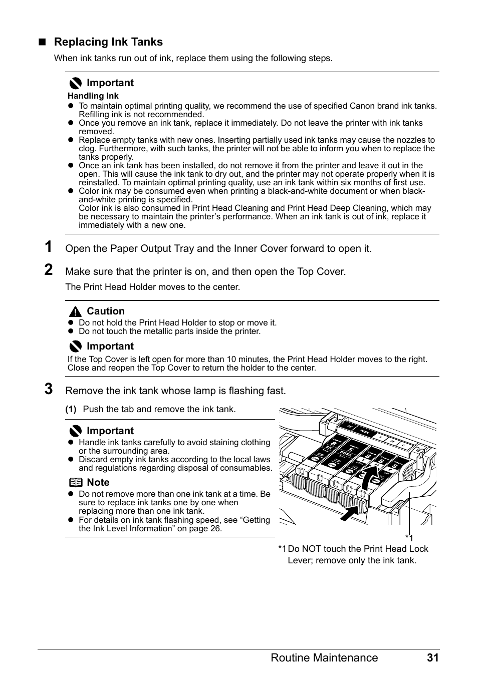 31 routine maintenance  replacing ink tanks | Canon Pixma  iP4300 User Manual | Page 35 / 102