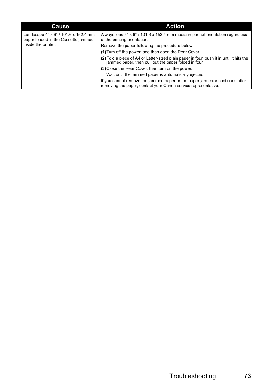 73 troubleshooting | Canon Pixma  iP4300 User Manual | Page 77 / 102