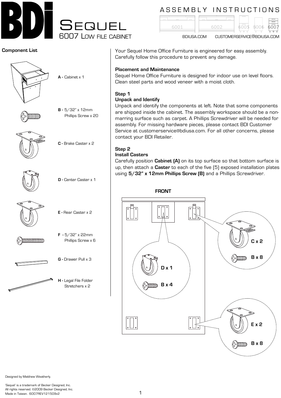 BDI 6007 Sequel User Manual | 2 pages