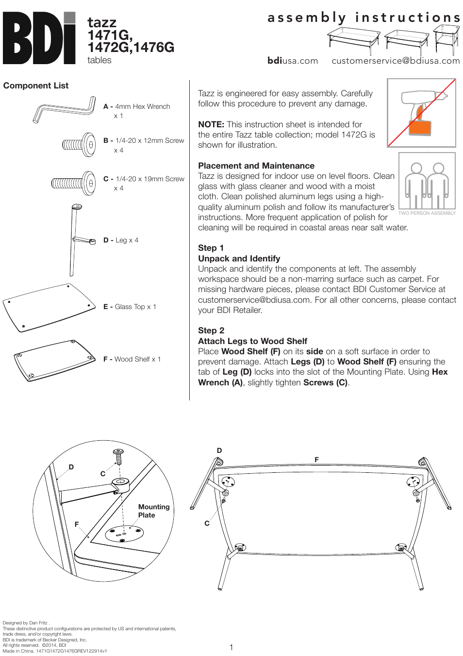 BDI 1471G Tazz User Manual | 2 pages