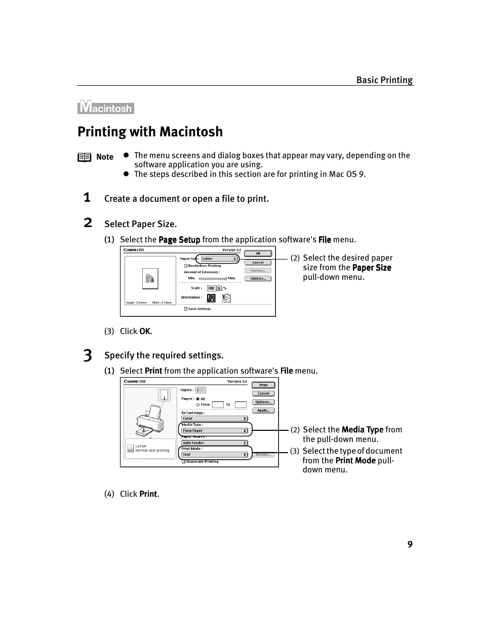 Printing with macintosh | Canon i 250 User Manual | Page 11 / 64