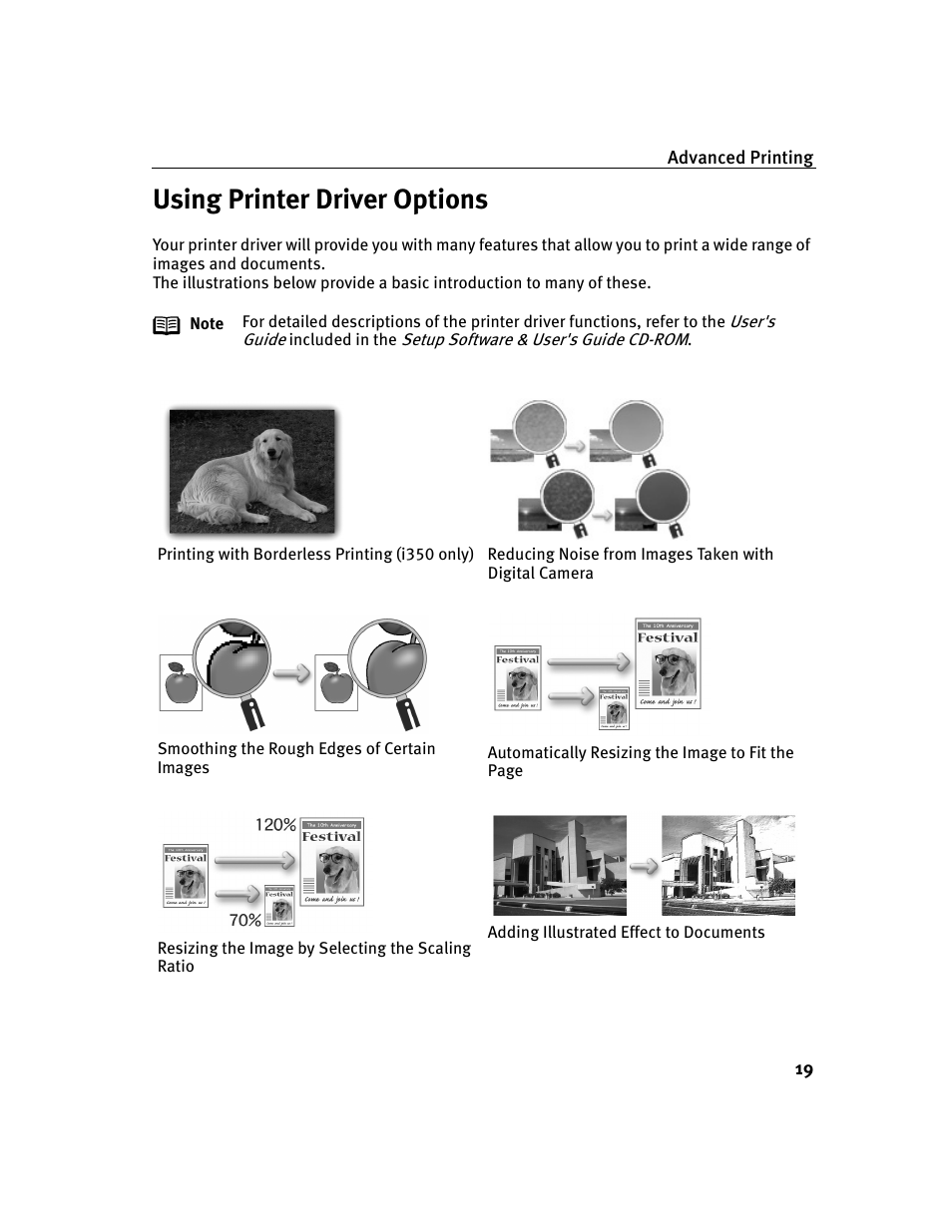 Using printer driver options | Canon i 250 User Manual | Page 21 / 64
