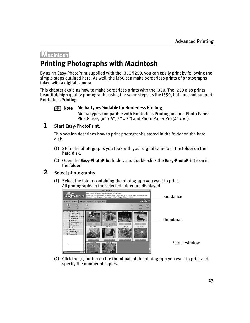 Printing photographs with macintosh | Canon i 250 User Manual | Page 25 / 64