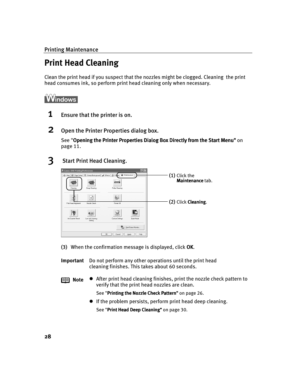 Print head cleaning | Canon i 250 User Manual | Page 30 / 64
