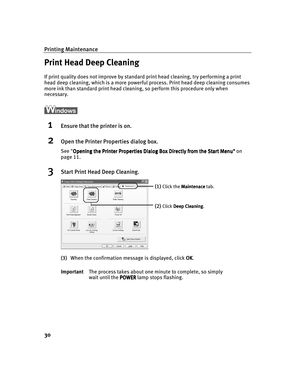 Print head deep cleaning | Canon i 250 User Manual | Page 32 / 64