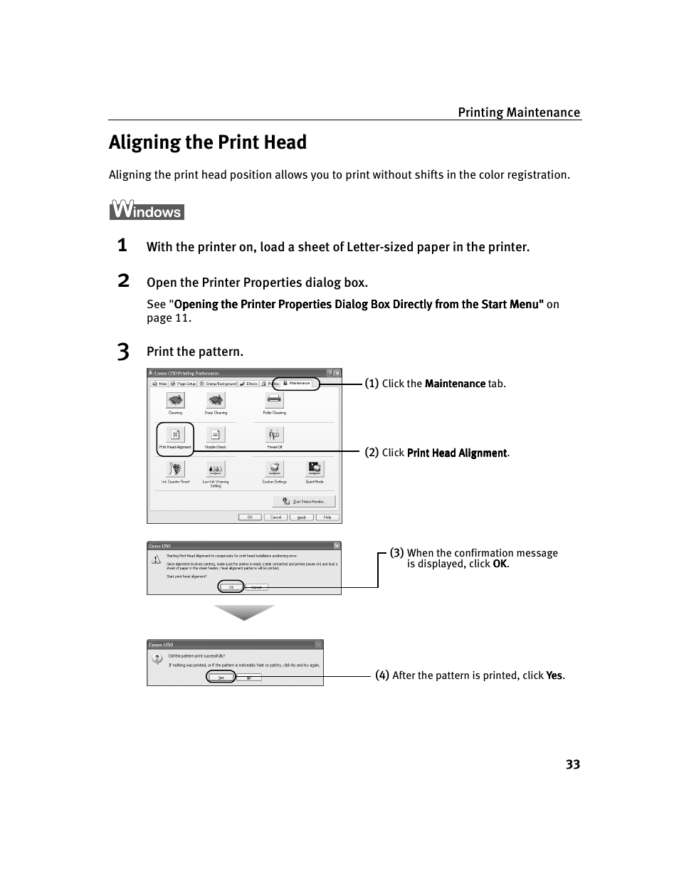 Aligning the print head | Canon i 250 User Manual | Page 35 / 64