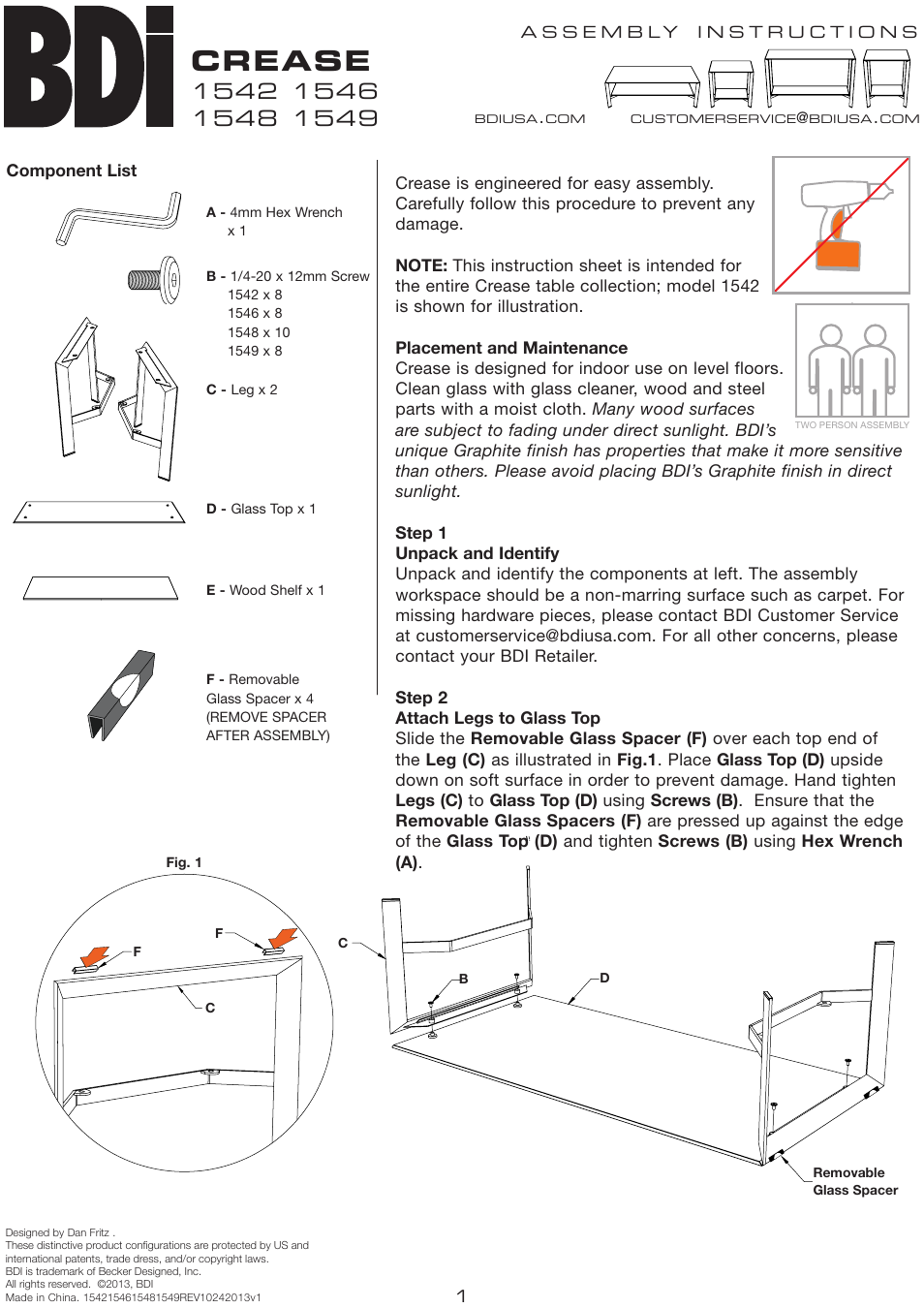 BDI 1542 Crease User Manual | 2 pages