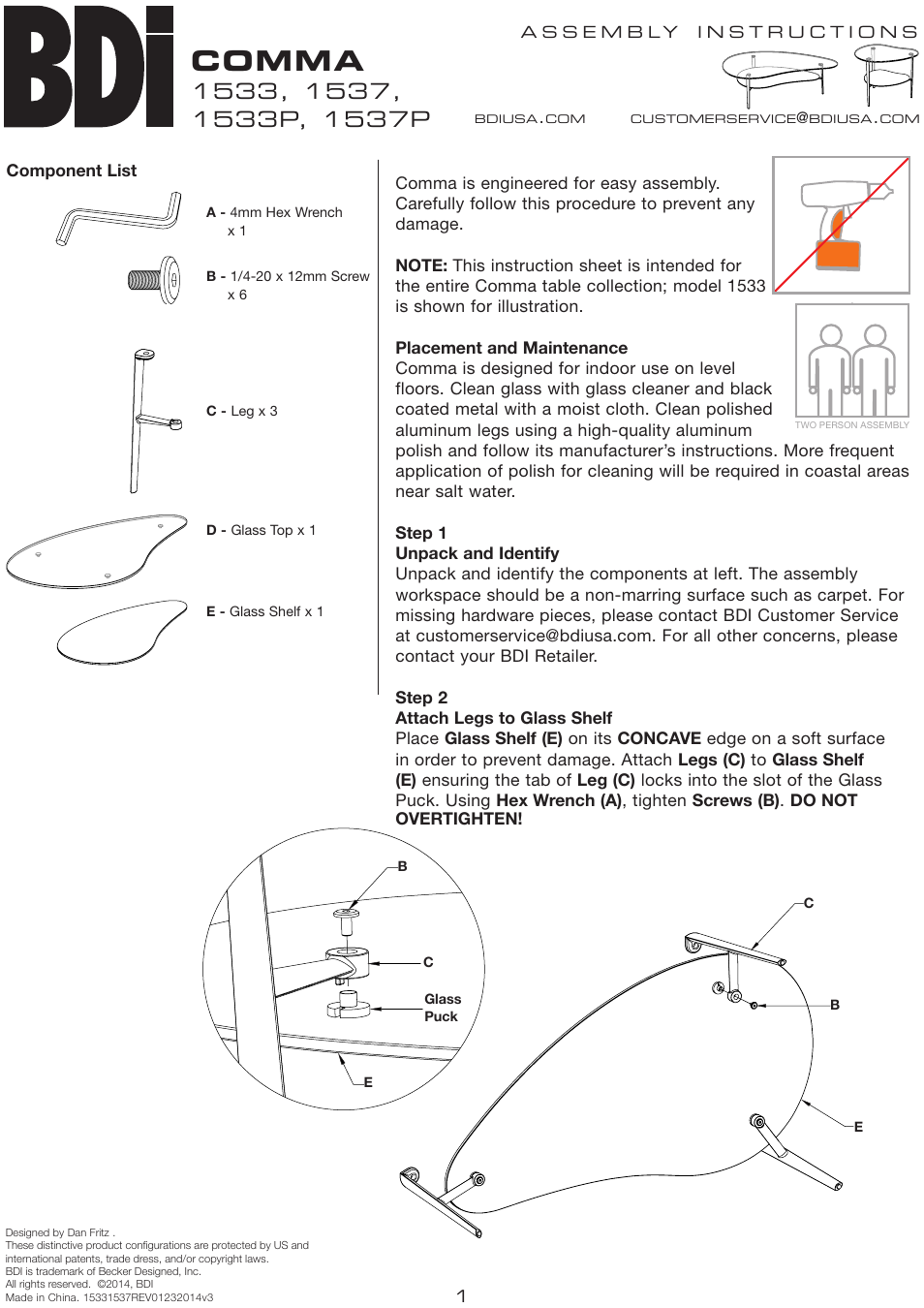 BDI 1533 Comma User Manual | 2 pages