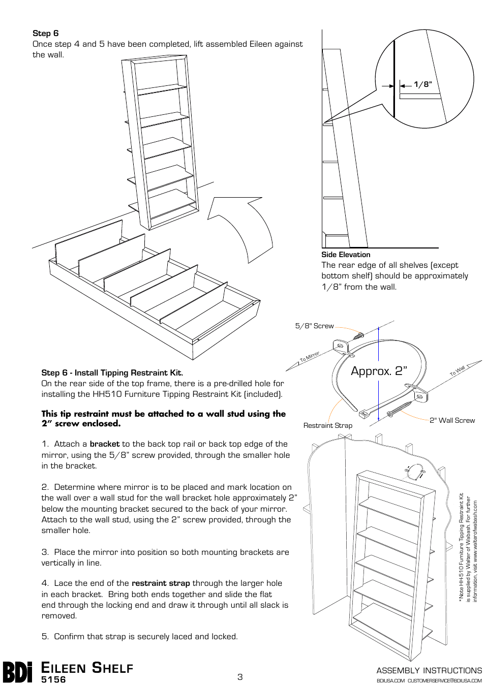 Approx. 2, Attach a, Bracket | BDI 5156 Eileen Shelf User Manual | Page 3 / 3