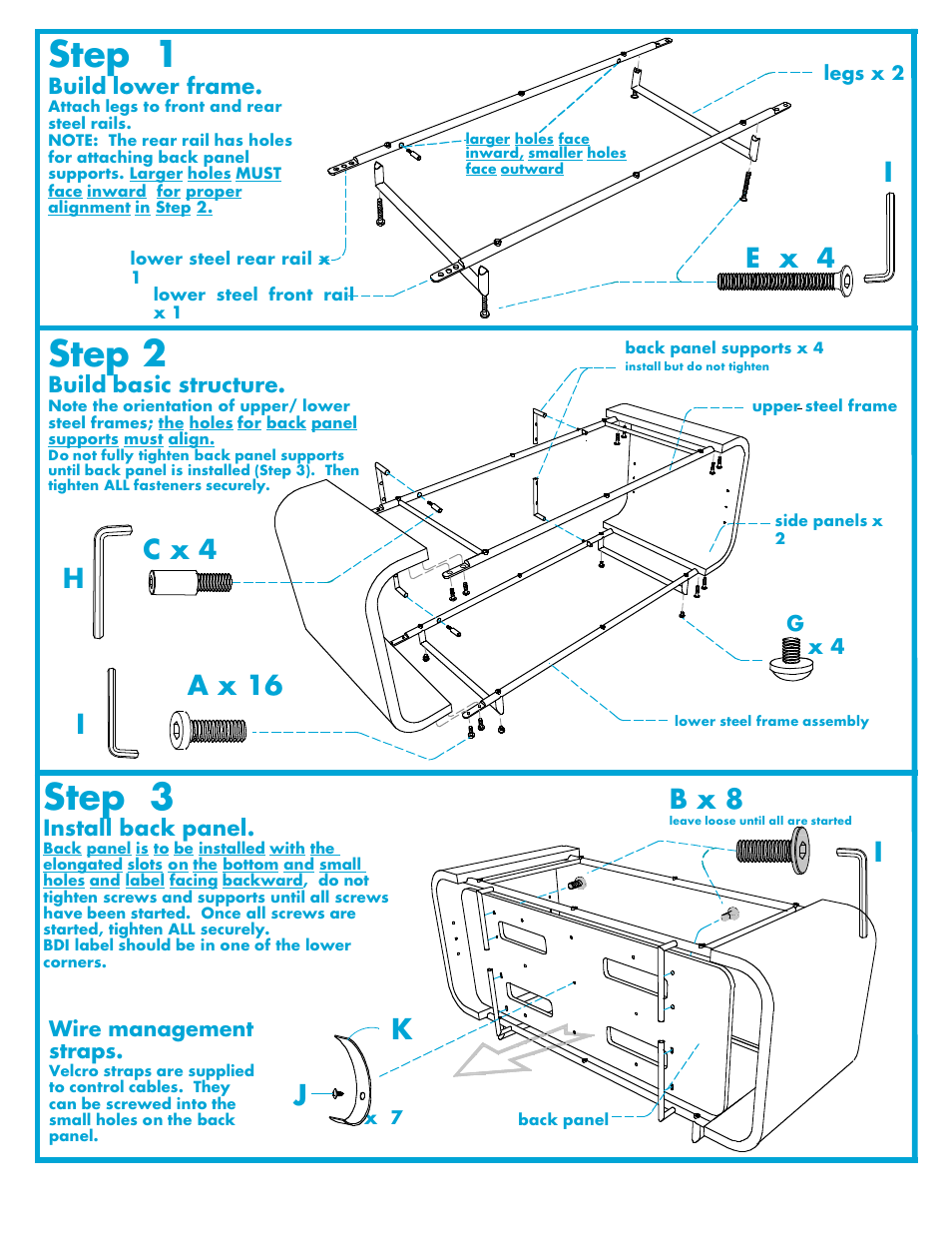 Step 3, Step 2, Step 1 | A x 16 i, B x 8, C x 4 h, Ie x 4 | BDI 9324 Cielo User Manual | Page 2 / 4