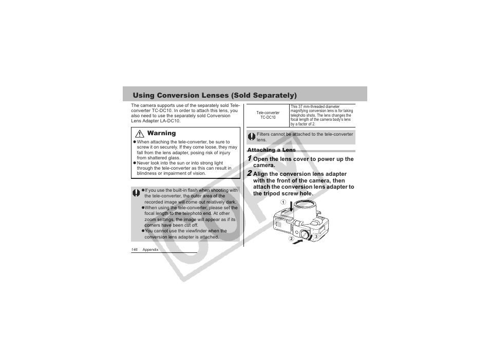 Using conversion lenses (sold separately) | Canon CDI-E151-010 User Manual | Page 148 / 179