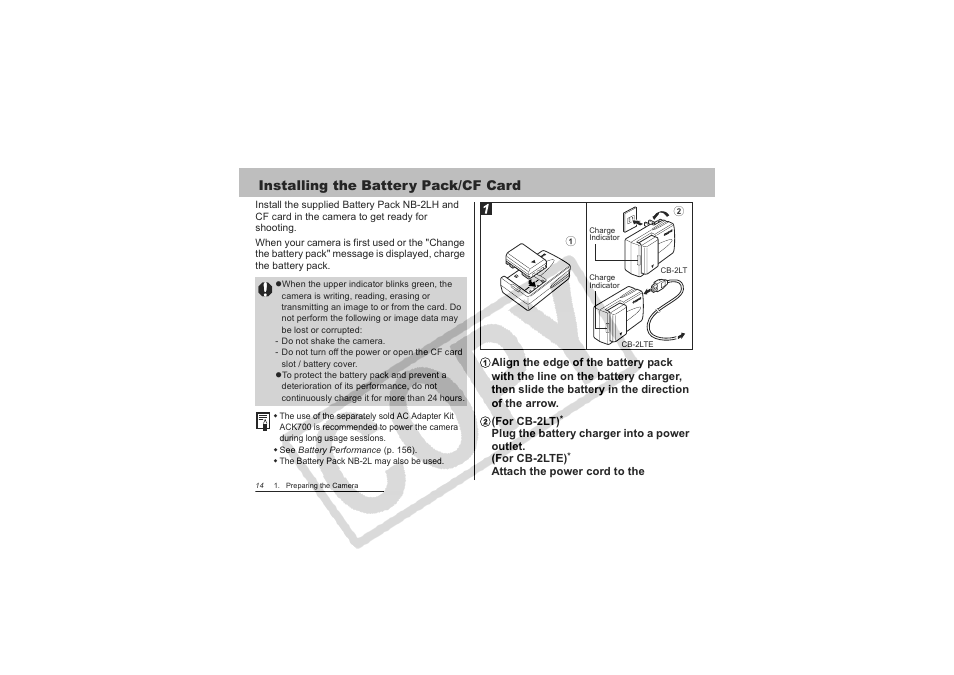 Installing the battery pack/cf card | Canon CDI-E151-010 User Manual | Page 16 / 179