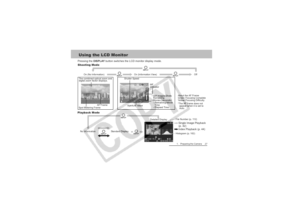 Using the lcd monitor | Canon CDI-E151-010 User Manual | Page 29 / 179