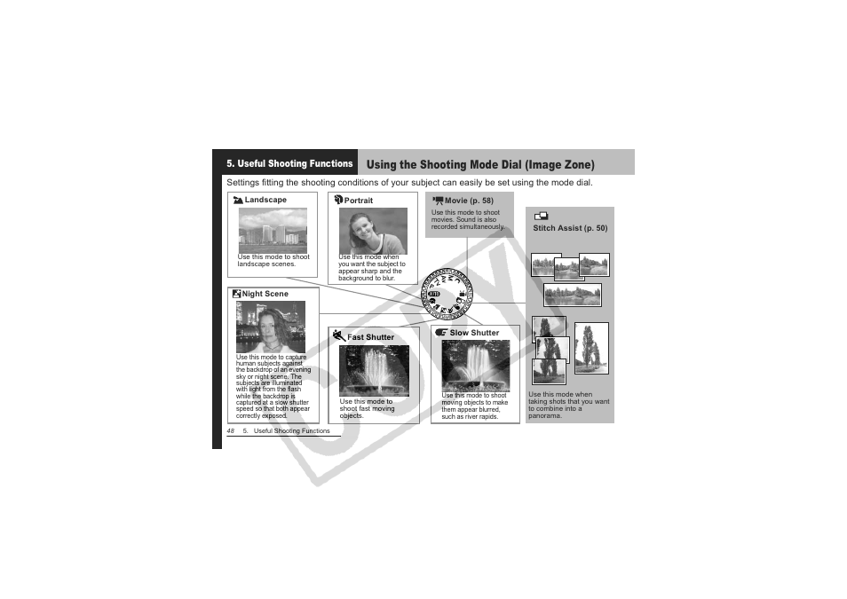 Using the shooting mode dial (image zone) | Canon CDI-E151-010 User Manual | Page 50 / 179