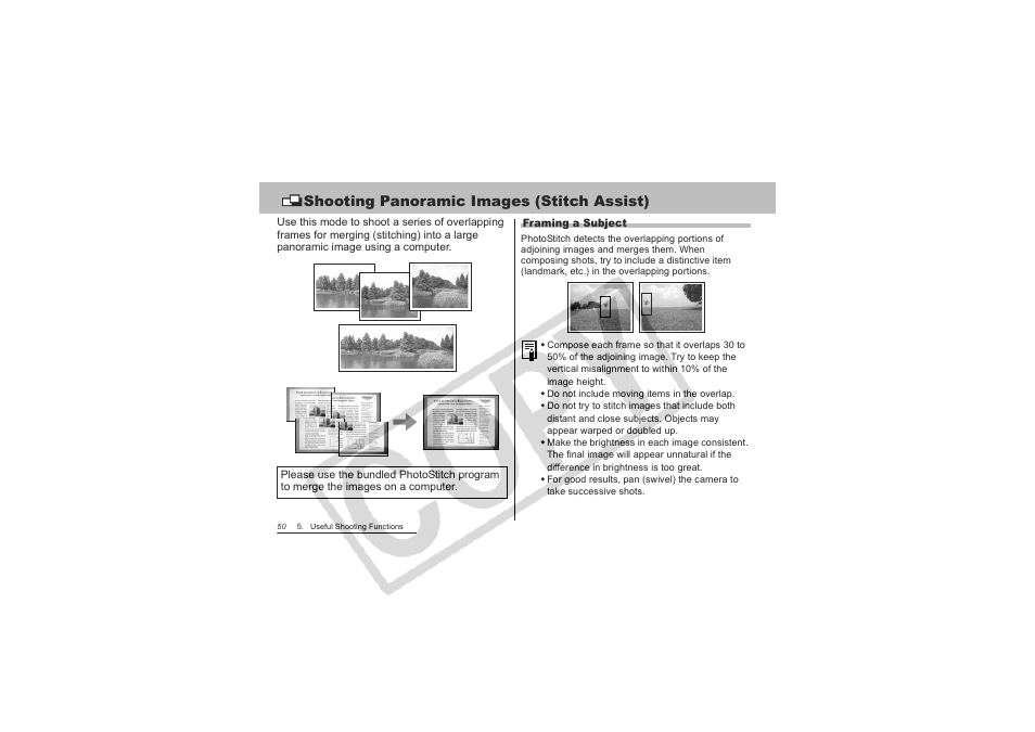 Shooting panoramic images (stitch assist) | Canon CDI-E151-010 User Manual | Page 52 / 179