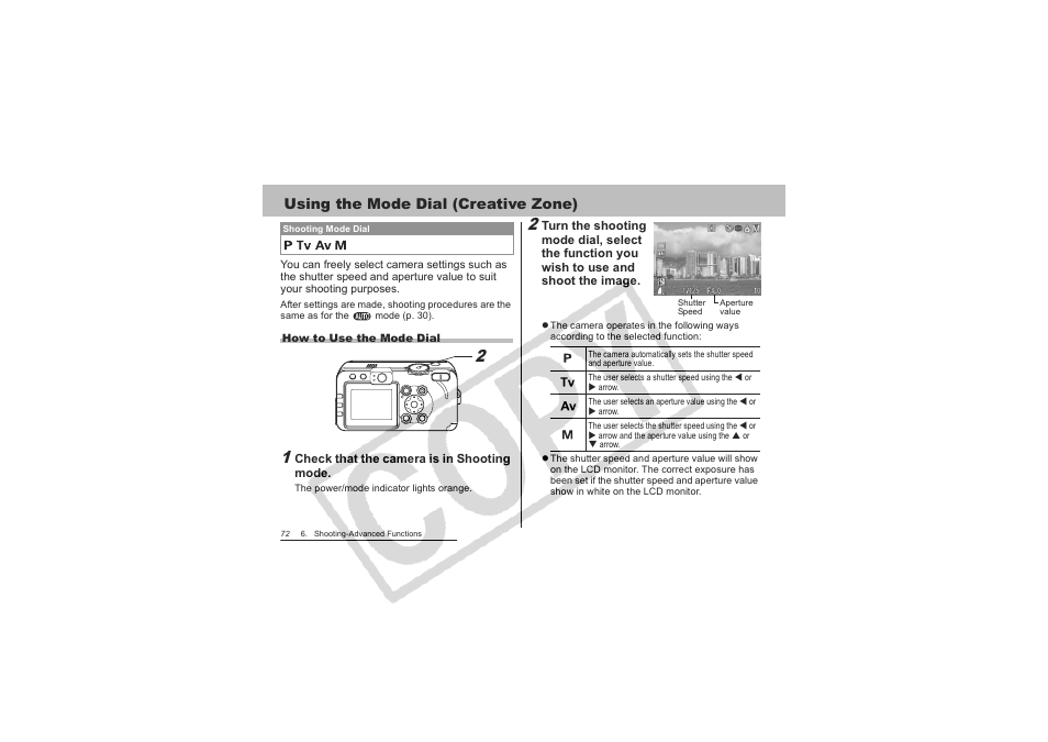 Using the mode dial (creative zone) | Canon CDI-E151-010 User Manual | Page 74 / 179