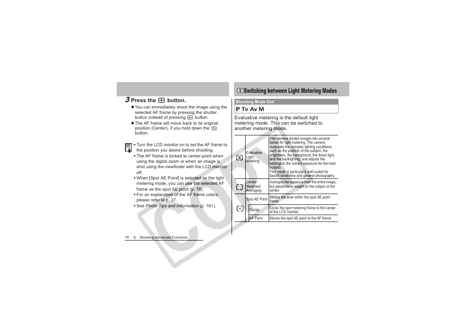 Switching between light metering modes | Canon CDI-E151-010 User Manual | Page 80 / 179