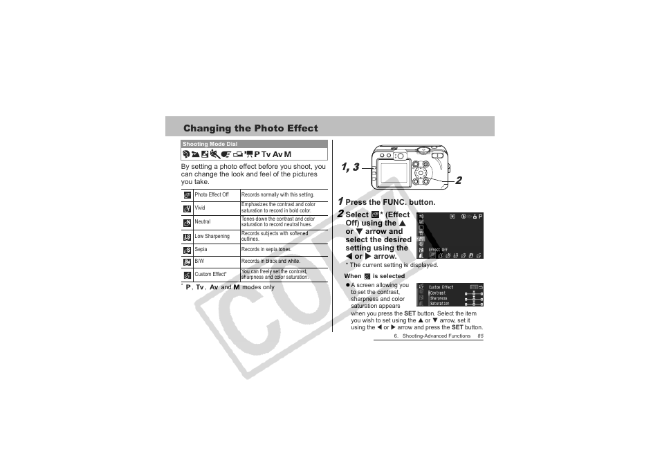 Changing the photo effect | Canon CDI-E151-010 User Manual | Page 87 / 179