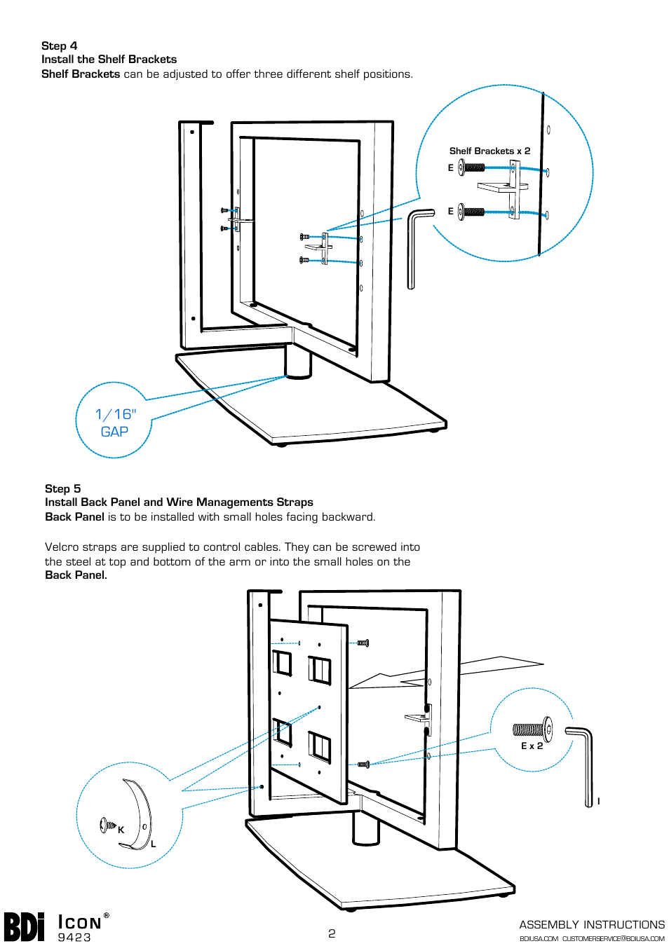 1/16" gap | BDI 9423 Icon User Manual | Page 2 / 4